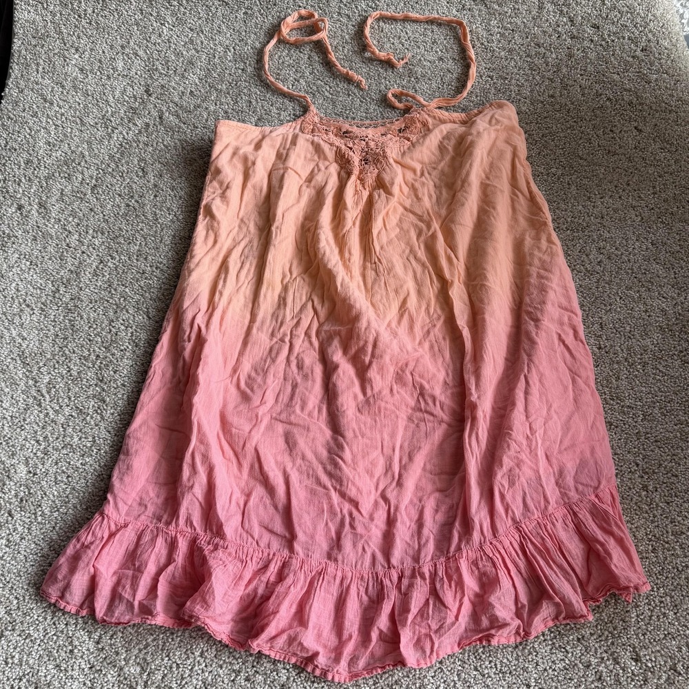 Y2K LEI Dress Juniors XL Pink Halter Ruffle Hem Boho Cotton Sundress Casual